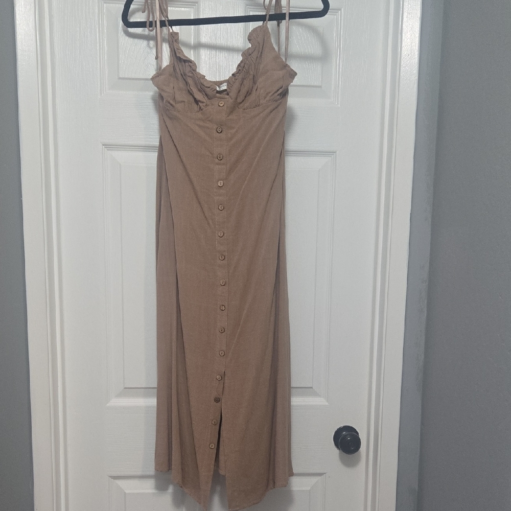 Brown Linen Button-Down Dress
